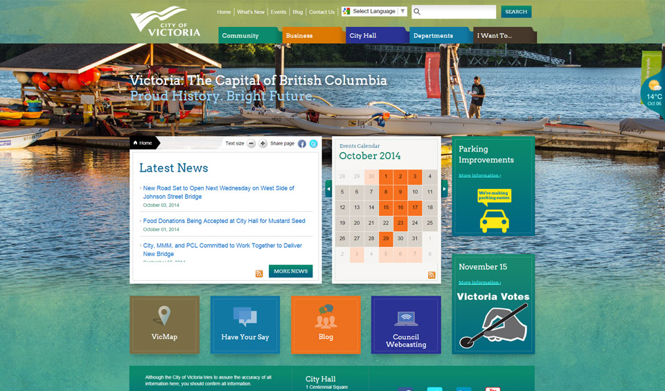 Victoria home page screenshot