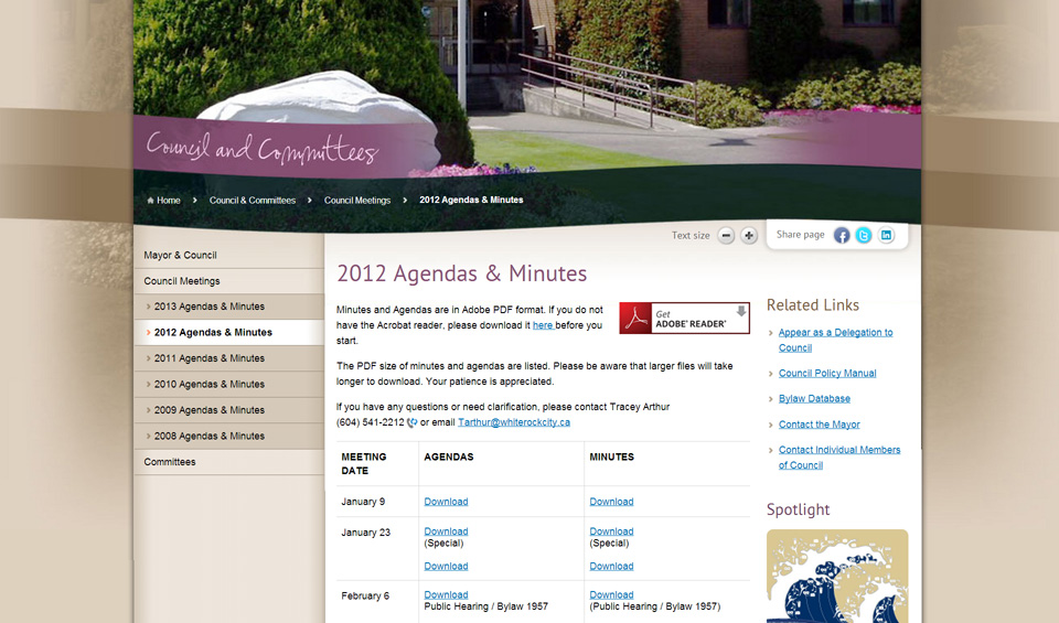 City of White Rock agendas screenshot
