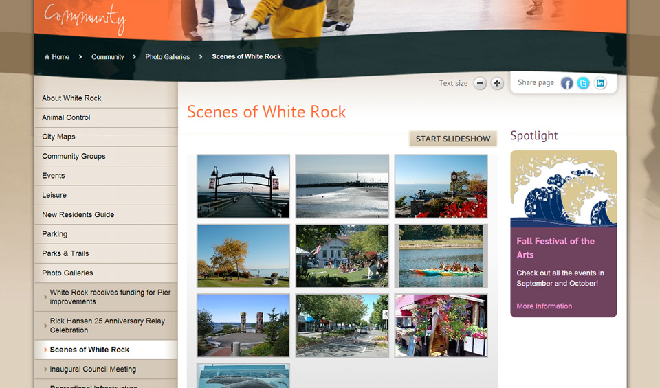City of White Rock photo galery page screenshot