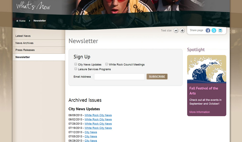 City of White Rock newsletter page screenshot